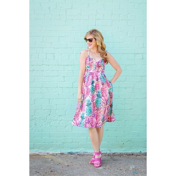 J. Crew Pineapple Sundress Size 14 100% Cotton Palm Beach Tropical Hawaiian - Picture 4 of 10